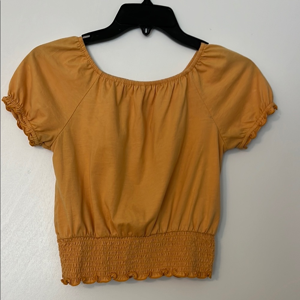 Girls Mustard Smocked Hem Top